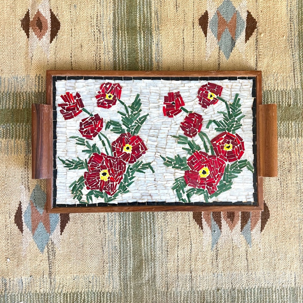 Vintage Mosaic Floral Tea Tray